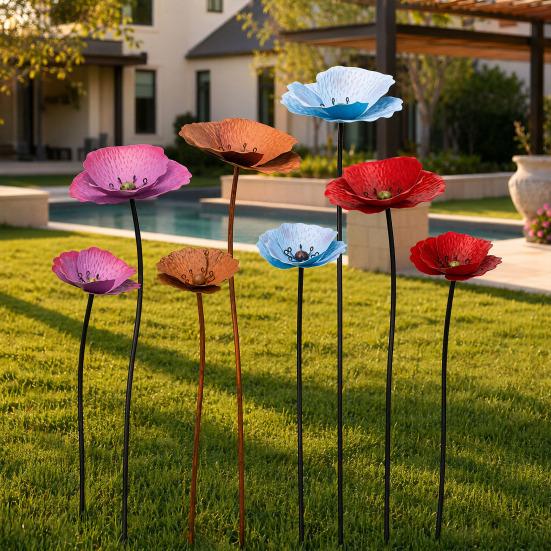 Yousheng 2Pcs Metal Flowers for Outside, Decorative Garden Stakes, Flower Bed Decor Plant Stakes, Metal Art for Outside, Outdoor Yard Art for Lawn