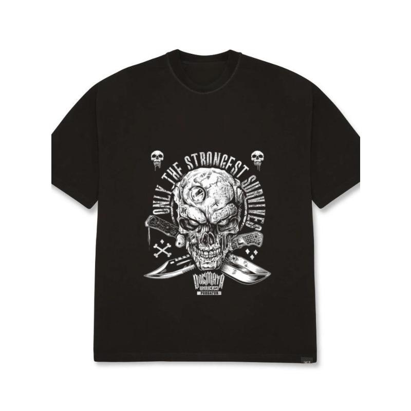 

Мужская футболка оверсайз черная с принтом черепа и перекрещенных ножей, только сильнейшие выживают, графическая футболка, уличная одежда, повседневная одежда XXXXL чёрный