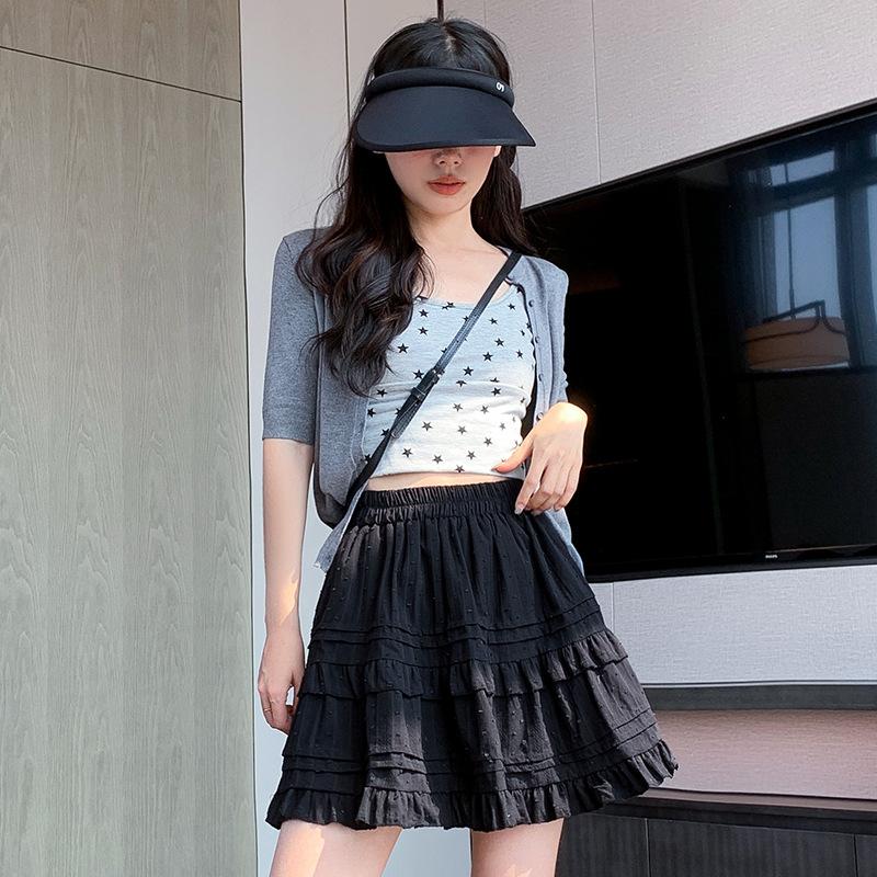 

Белая кружевная кружевная короткая юбка для женщин на лето новая с высокой талией приталенная А-силуэта в балетном стиле пышная юбка-торт L чёрный