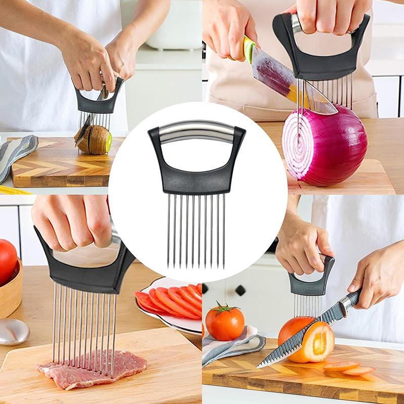 Onion Slicer Holder Stainless Steel Onion Cutter Tomato Lemon Cutting Aid Multi-function Vegetable Tools Kitchen Accessories