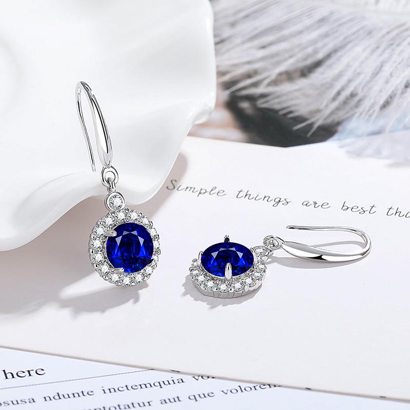 

European and American Women s Orange Zirconia Earrings - Four-Prong Round Bezel Studs and Hooks