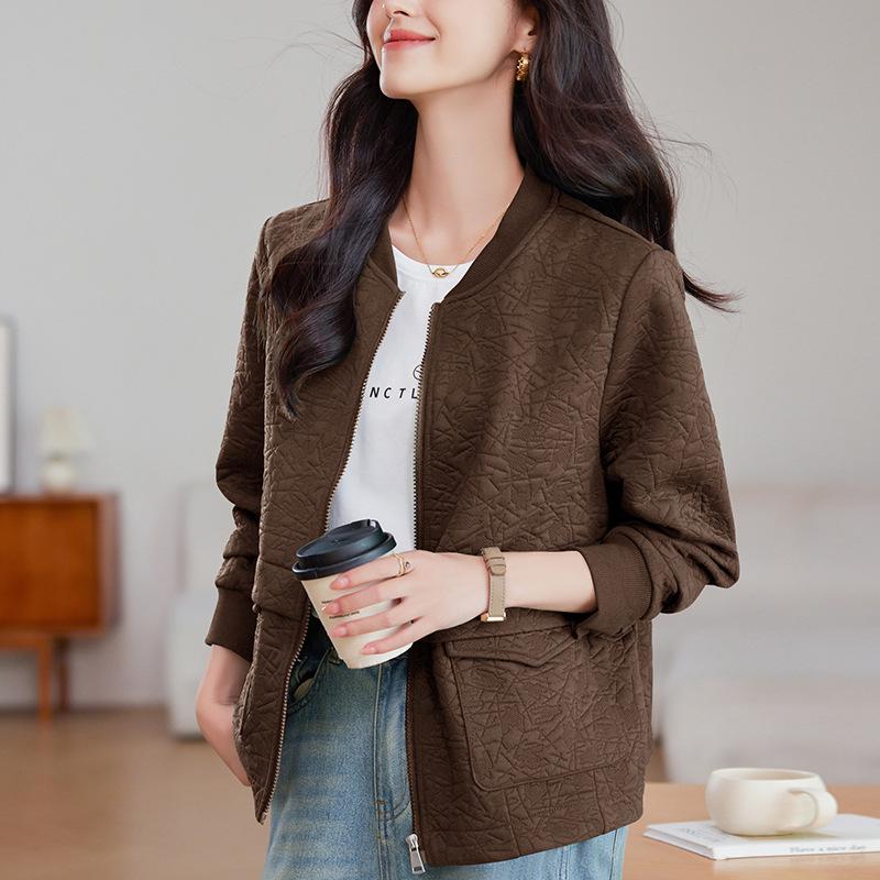 Plus Size Women's Casual Loose Round Neck Baseball Jacket - Short, Fat MM Style, Early Autumn 2024.