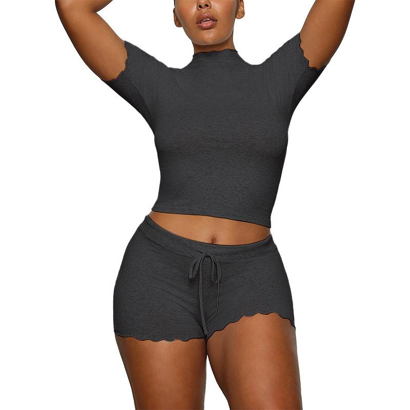 Modal! 2026 summer European and American cross-border women's clothing slim-fitting semi-turtleneck stand-up collar short-sleeved T-shirt shorts suit 