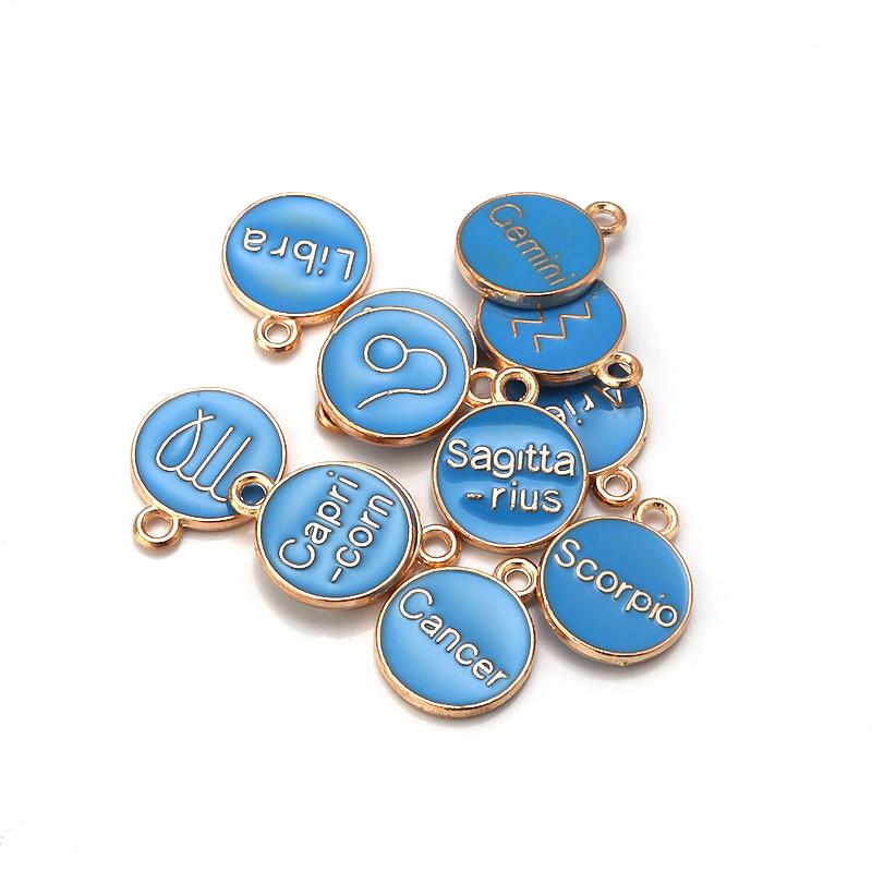 12Pcs/lot Alloy Drip Oil Charm Color Twelve Constellations Enamel Pendant for Jewelry Making DIY Bracelet Necklace Accessories