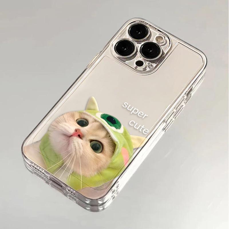 Applicable iPhone16promax Green Headgear Cat Mobile Phone Case Apple 14 Cartoon 13/12 Personality 15 Anti-drop X