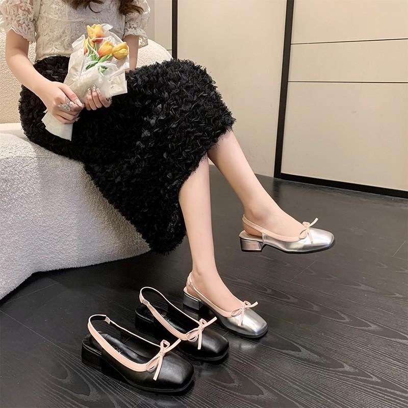 Summer Women's Flats Sliver Boat Shoes Square Toe Slip On Flat Shoes for Woman Ballet Flats Comfortable Bow Women's Sandals