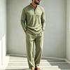 Men's Linen Two Piece Set Long Sleeve Shirt and Pants Casual Loose Fit Outfit