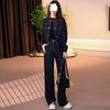 Spring 2025 Women's Slimming Denim Suit: Stylish Short Jacket & Wide-Leg Pants Set