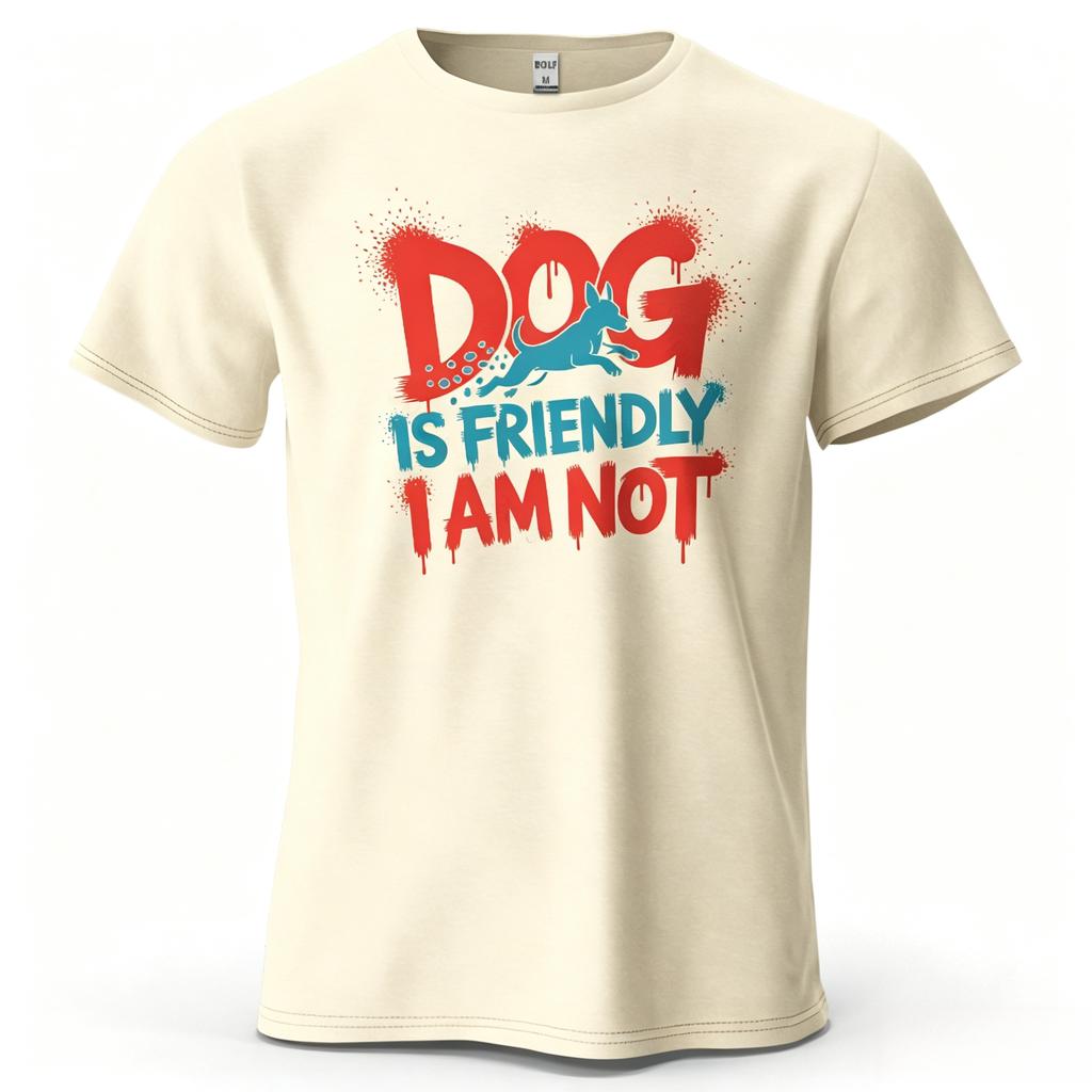 Unisexs Dog Is Friendly I Am Not Graphic Short Sleeve Tshirt Printed Tops Tee For Unisex Summer Casual Sportswear