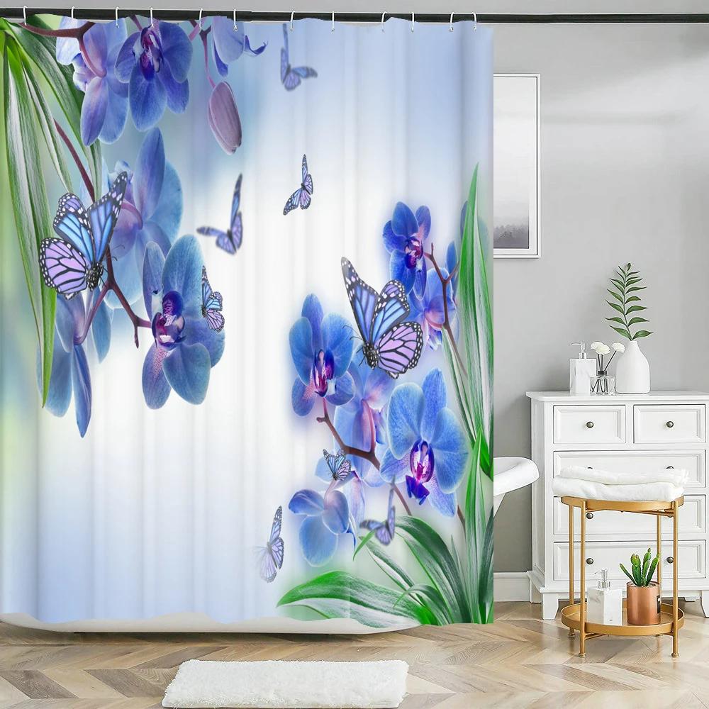 Wodoodporna zasłona prysznicowa z 12 haczykami Piękna kolorowa zasłona łazienkowa z nadrukiem naturalnych kwiatów Poliestrowa zasłona do dekoracji domu