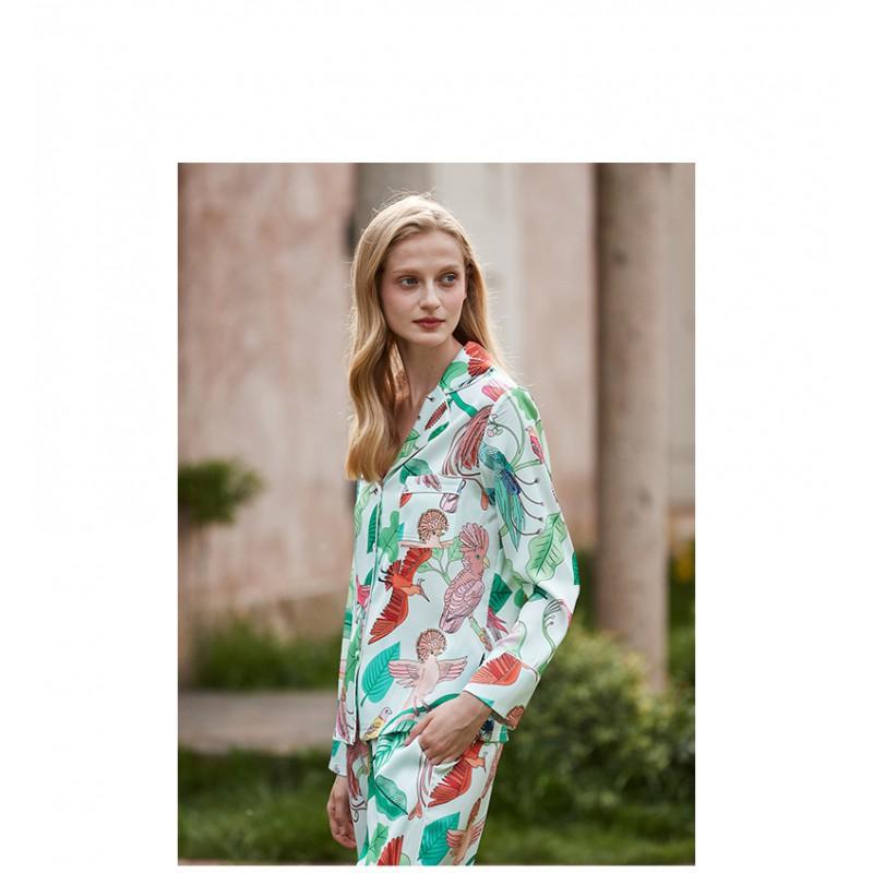 Womens Ice Silk Pajama Set Long Sleeve Pants Lightweight Comfortable Home Outfit Ins Style