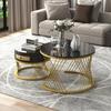 End Table 2 In 1 Round Coffee Made of MDF Side with A Marble Tabletop and Plastic Rattan Sofa Drawers Solid Wood Handles Gold-Colored Iron Legs. 70