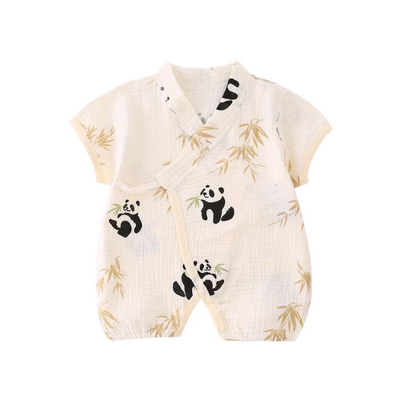 Baby Sleeveless Gauze Bodysuit - Lightweight Cotton Jumpsuit with Lace-up Detail for Spring/Summer
