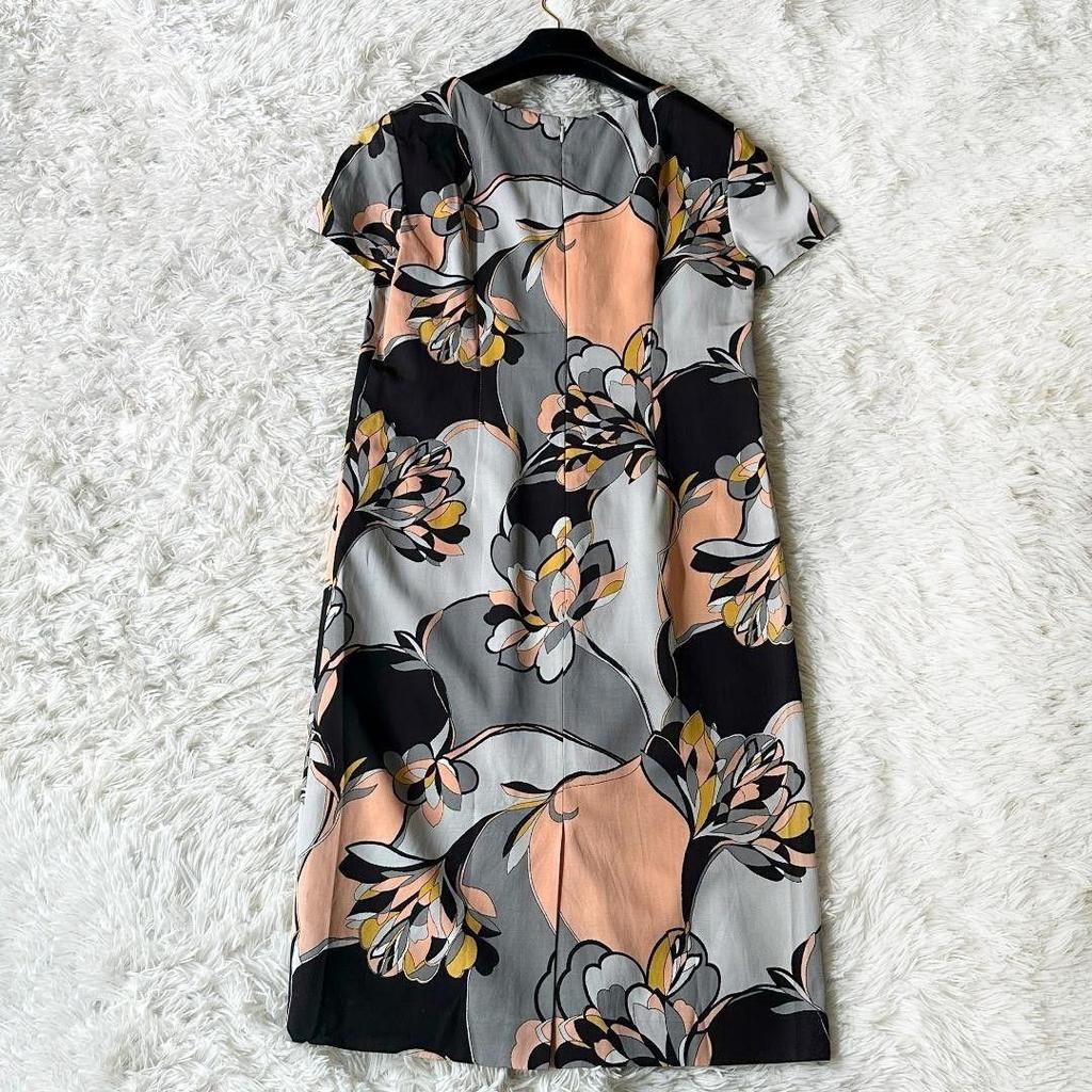 Used Aquascutum Ribbon Belt Short Sleeve Knee Length Floral Dress