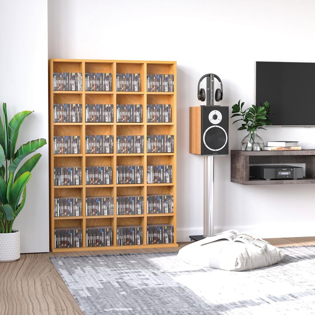 CD Storage Unit with Adjustable Shelves, 89 x 130.5 cm, Beech Wood Finish