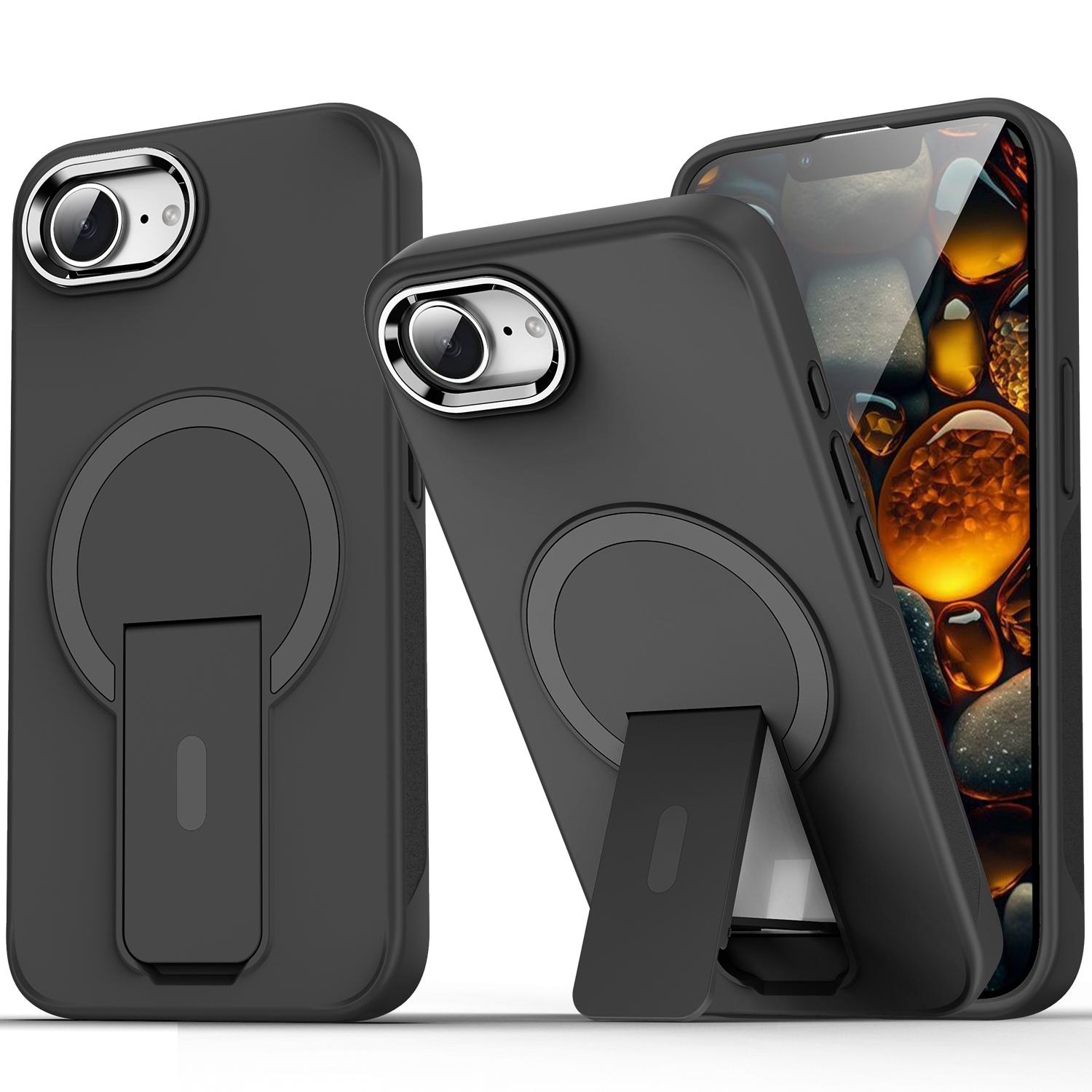 

For iPhone 16e Case Compatible with MagSafe PC+TPU Phone Cover with Kickstand Black