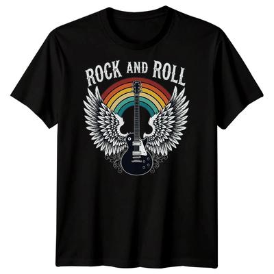 Rock And Roll Gitarre Flügel Musik Herren T-Shirt Retro Grafik Bekleidung