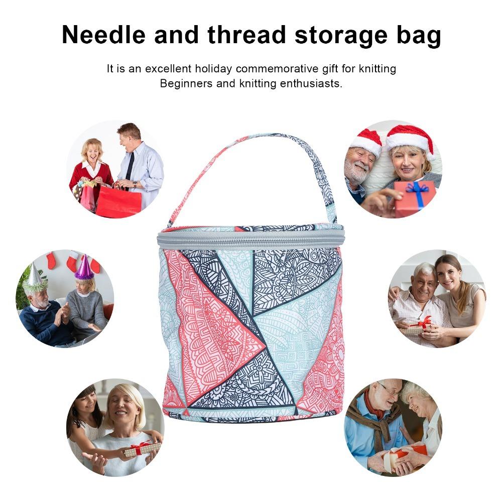 Mini Bag Yarn Storage Bag Small Crochet Bag Organizer Knitting Storage Tote Bag For Travel Blue Geometry