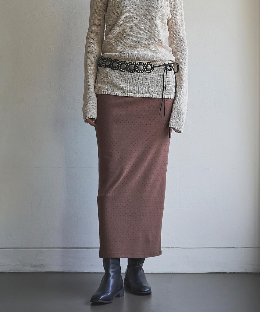 Iteoneolmomeonteu Warm Dot Peach Maxi Skirt_Brown