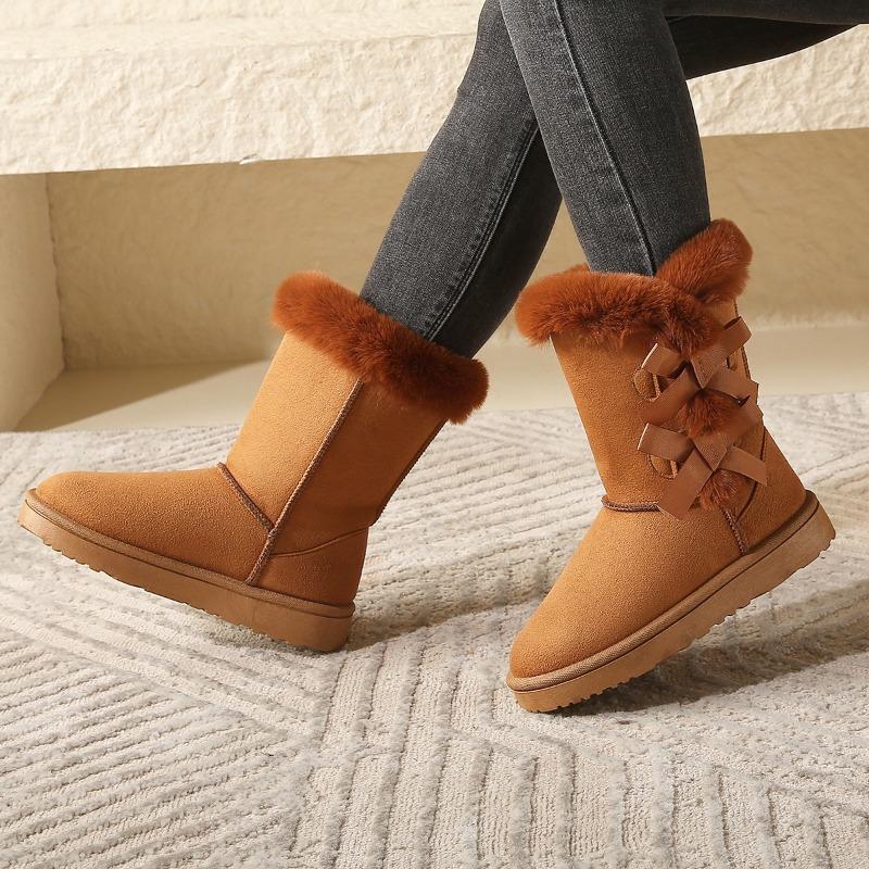 Fashion Hot Sale Shoes for Women Slip On Women' Boots Winter Round Toe Solid Flock Plush Warm Comfortable Low-heeled Mid Calf Snow Boots