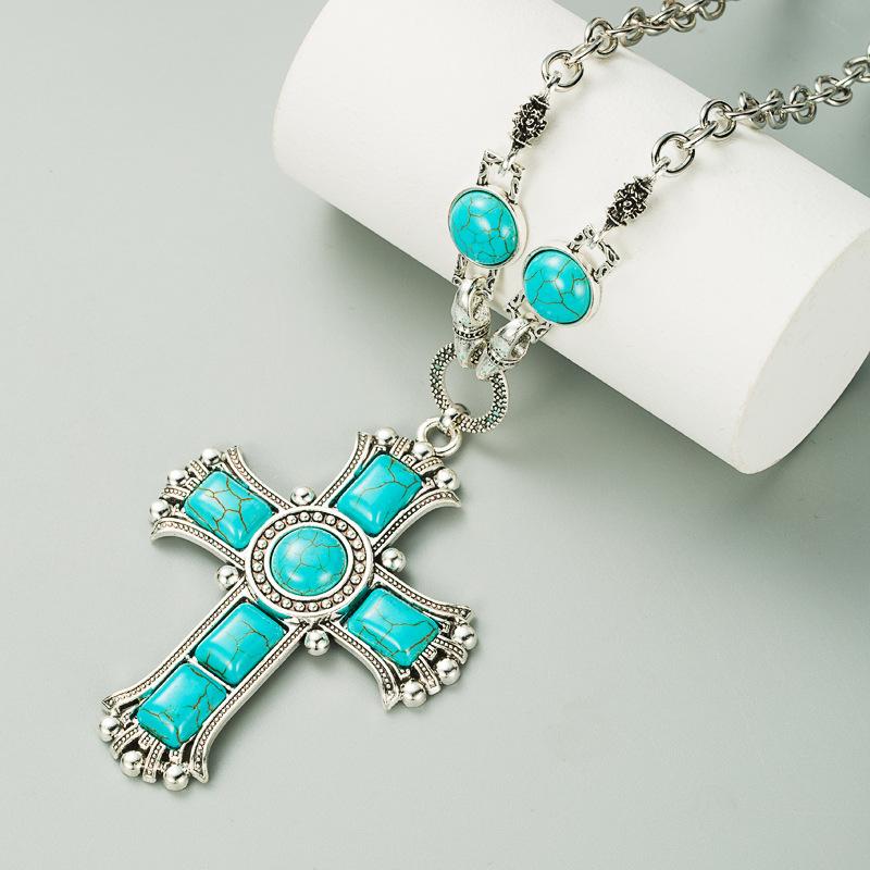 Retro Exaggerated Personalized Cross-shaped Necklace with Multiple Layers of Alloy Sweater Chain Pendant Accessory for Women