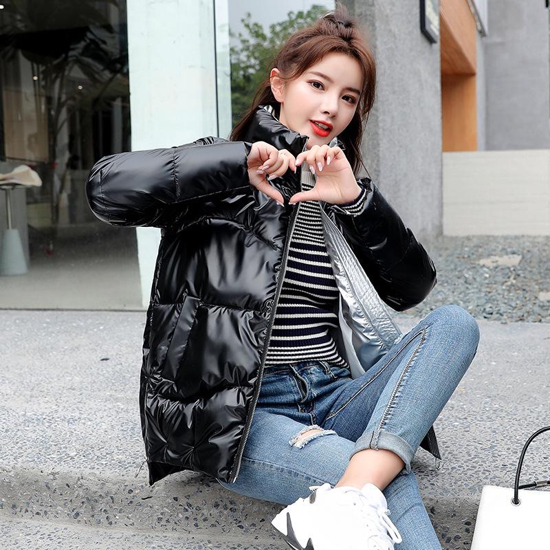 Glossy Down Cotton Padded Jacket Women's Winter Clothes Women's Korean Style Bag Clothes Stand-up Collar Padded Jacket Jacket Women's Padded Jacket