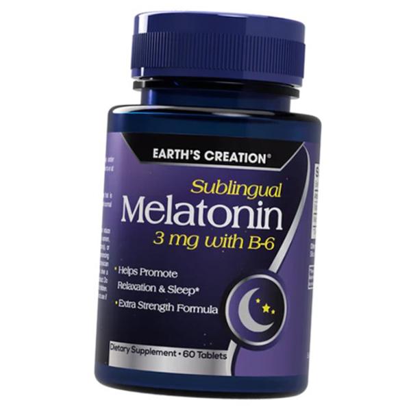 Сублингвальный Мелатонин с Витамином В6, Sublingual Melatonin 3 with B-6, Earth's Creation  60таб Мята (72604005)