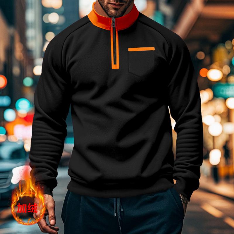 Herbst/Winter Stehkragen Pullover Halbreißverschluss Herren Sport Thermo Fleecegefüttertes Sweatshirt