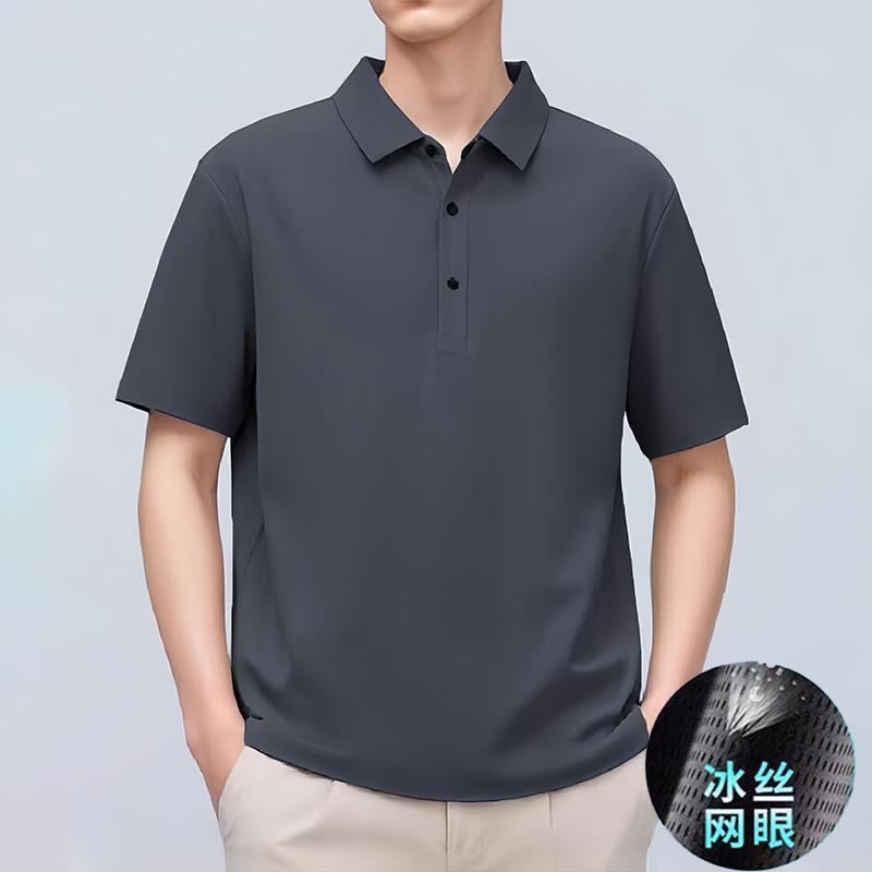 T-shirt Estiva Uomo Mezza Età Collo a Punta Manica Corta Casual Sottile Top Multiuso Versatile