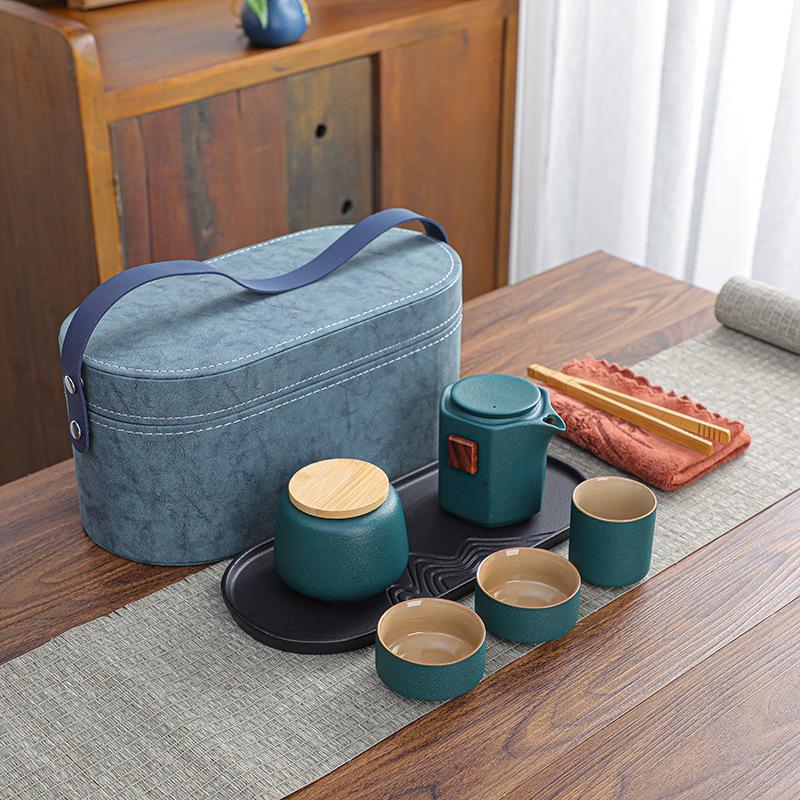 Outdoor Travel Tea Set, One Pot, Three Cups of Tea Tray, Tea Can Set, Household Express Cup, Holiday Commemorative Gift