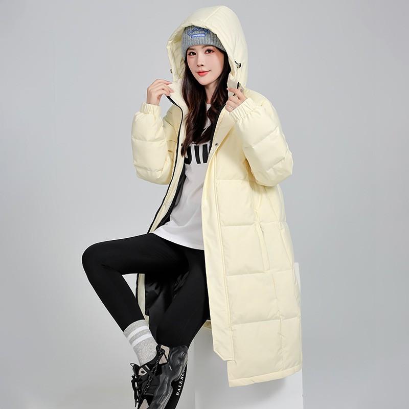 Womens Longline Knee-Length Gray Duck Down Puffer Coat With Hood Warm Winter Outerwear Students Couples