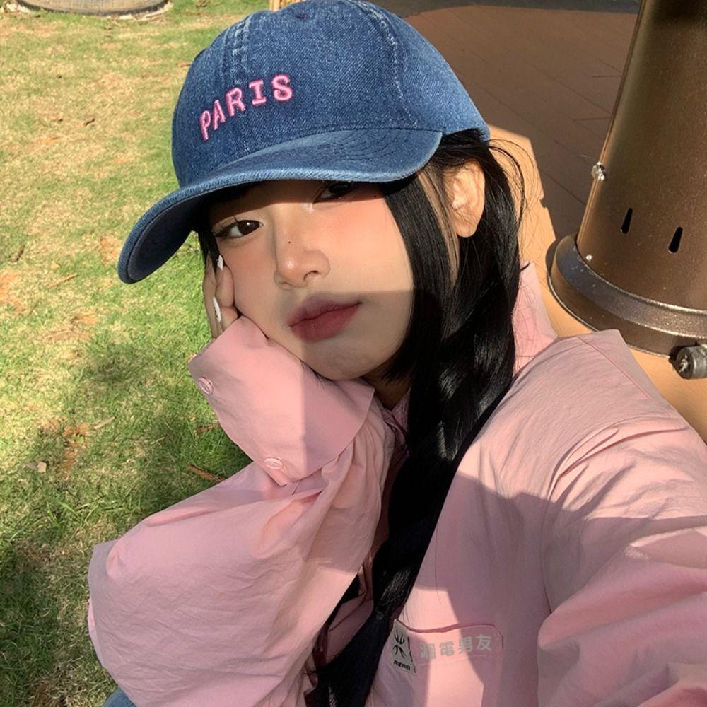 Casual Letter Embroidery Hat Adjustable Peaked Cap Fashion Denim Baseball Caps  for Teenagers