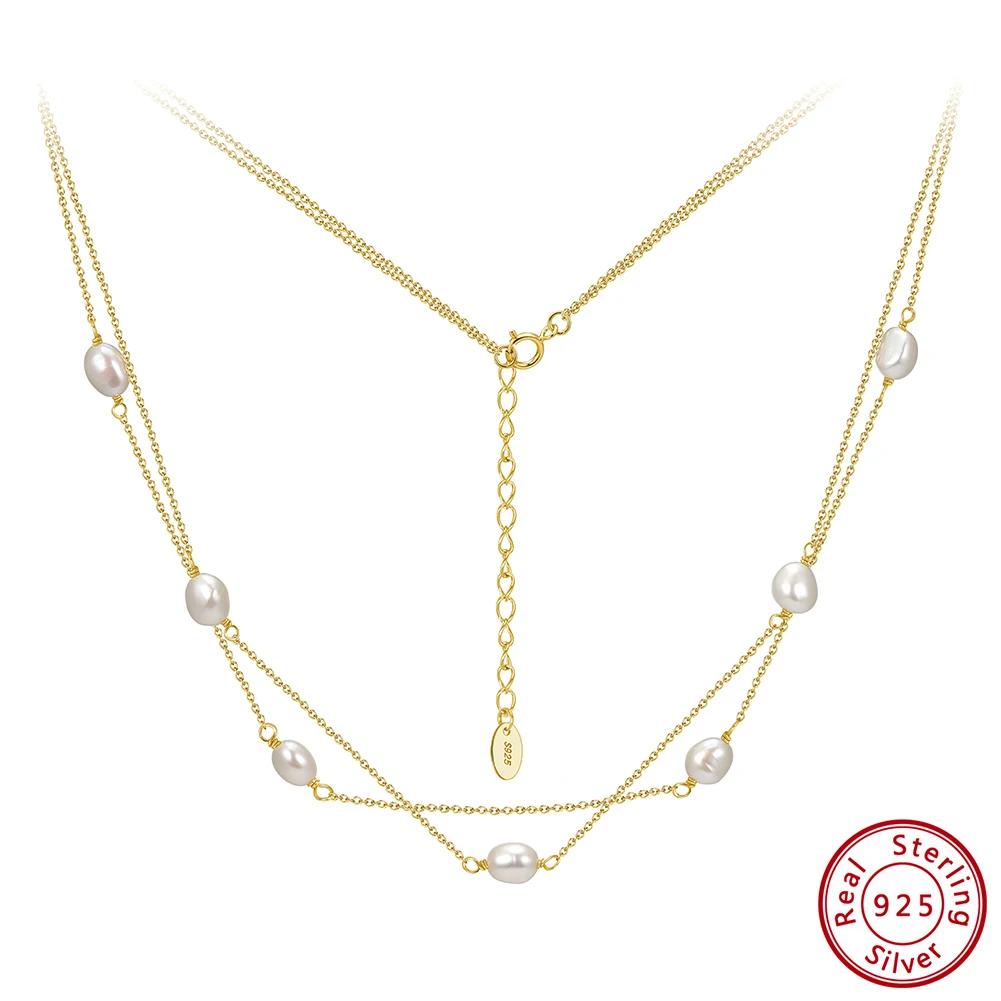 ORSA JEWELS Multi Layered Natural Baroque Pearl Necklace 925 Sterling Silver Banquet Stacked Chain Long Pearl Jewelry GPN90