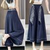 Ice silk denim skirt-pants for women, summer thin high-waisted drapey wide-leg cropped pants