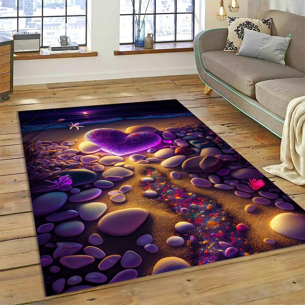 2025 New Style Colorful Pebble Rainbow Road Beach Stone Scenery Carpet Rug for Living Room Bedroom Home Sofa,Non-slip Floor Mat