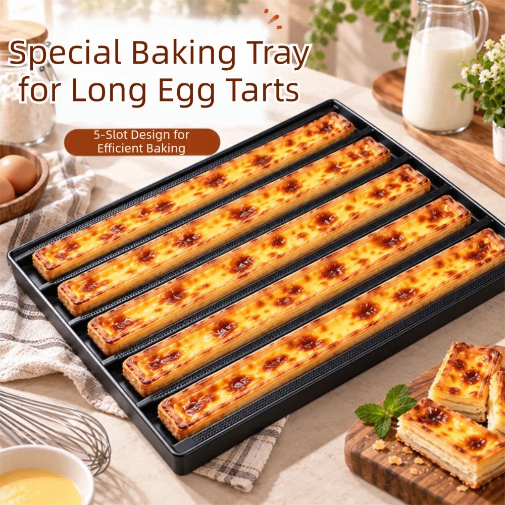 Aluminum Alloy Long Egg Tarts Pan Non-Stick 5 Slot Bread Baking Tray Efficient Heat Resistant Bread Baking Pan Bakery Shop