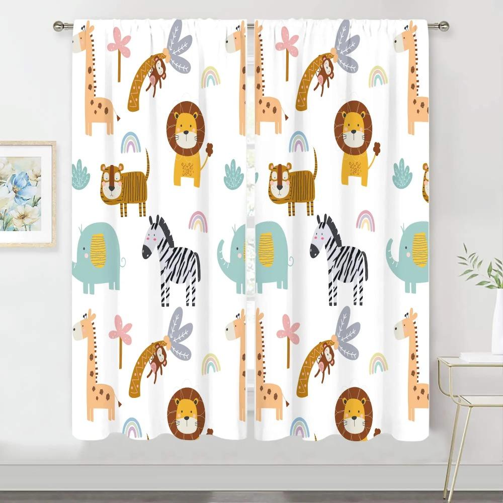 Kinderzimmer Safari Tiere Vorhänge Baby Junge Kinder Wald Dschungel Wald Löwe Gedruckte Vorhänge für Wohnzimmer Schlafzimmer Fensterdraperien