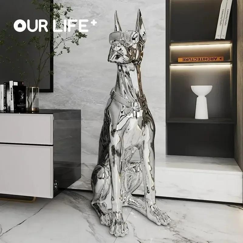 Home Decor Electroplate Resin Dog Sculpture Ornaments Large Landing Home Living Room Decoration Statues European Style Creative