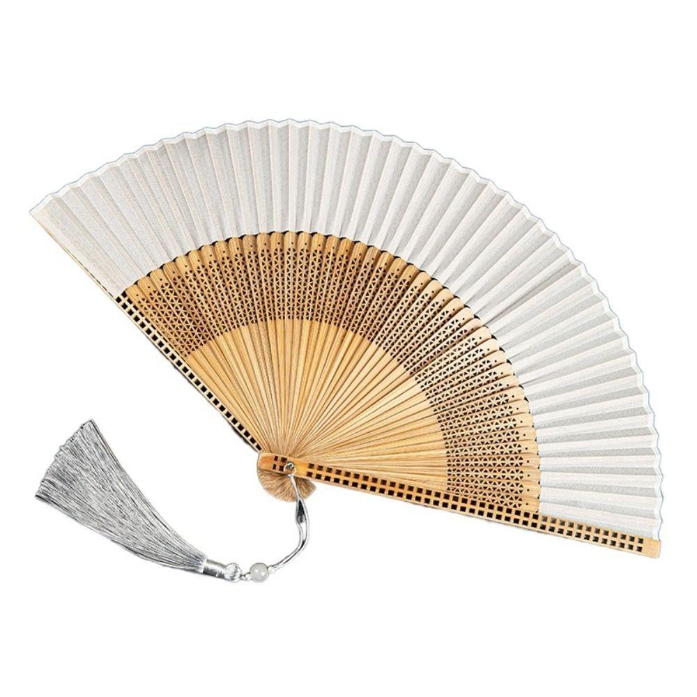 

With Tassel Carved Bamboo Folding Fan Retro Handhold Chinese Folding Fan Hollow Handle Antiquity Folding Fans Gift светло-серый