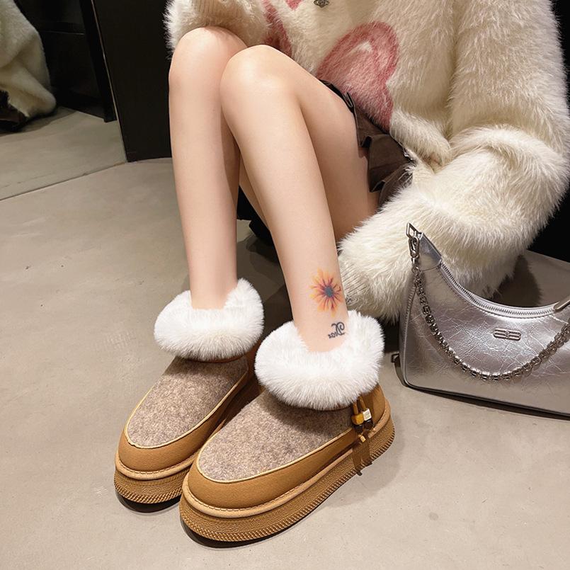 Women's Fur Mouth Large Size Winter Warm Fur One Snow Boots Padded Lining Ankle Boots Non-slip Hiking Sports Cotton Boots