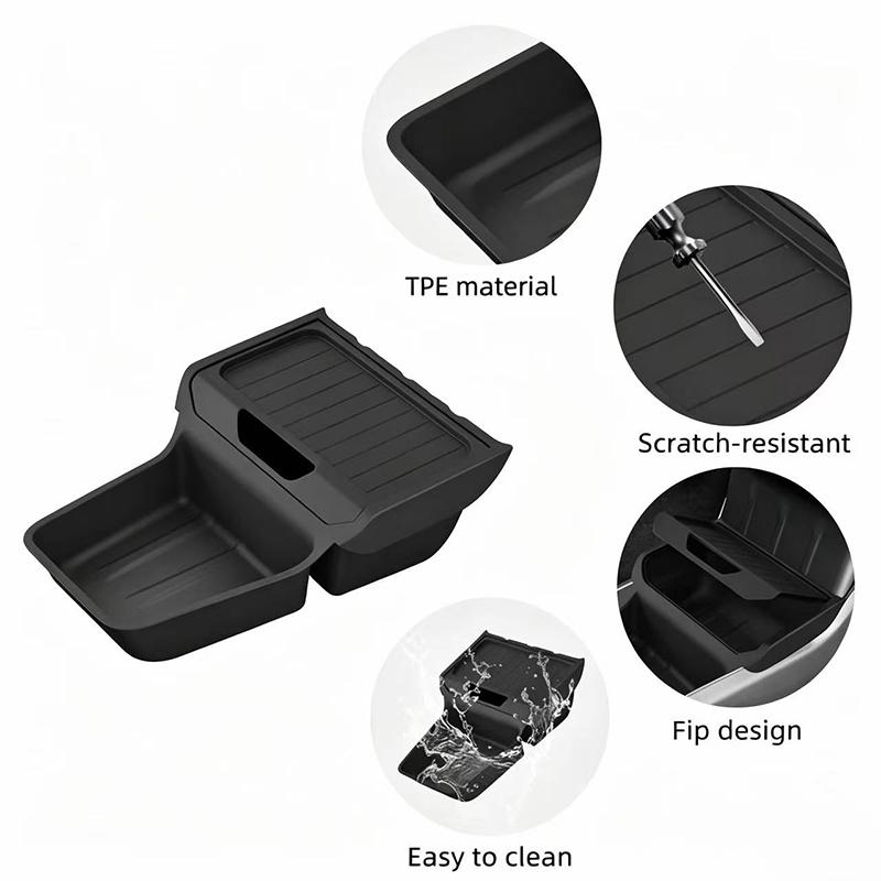 For Tesla Model Y Standard 2026 TPE Center Console Lower Storage Box Central Flip Cover Design Storage Organizer Tray Tidying