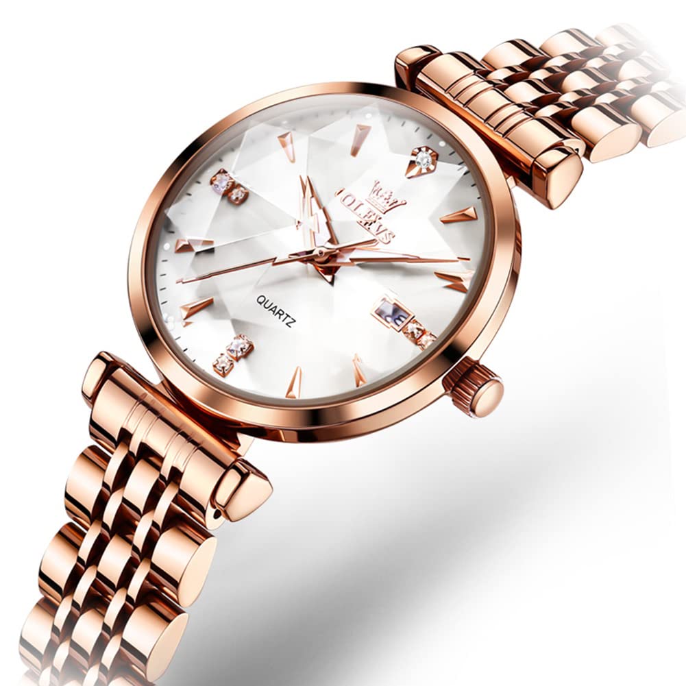 OLEVS Women's Quartz Watch, Cute Simple Dial, Easy-to-Read Date Display, Luminous, Waterproof, Valentine's Day Gift, White