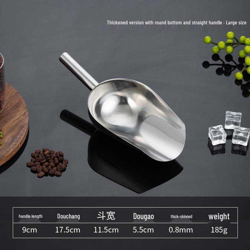 Stainless Steel Multipurpose Scoop with Extended Hanging Handle for Ice, Rice, Dried Fruit, Candy, and Flour.