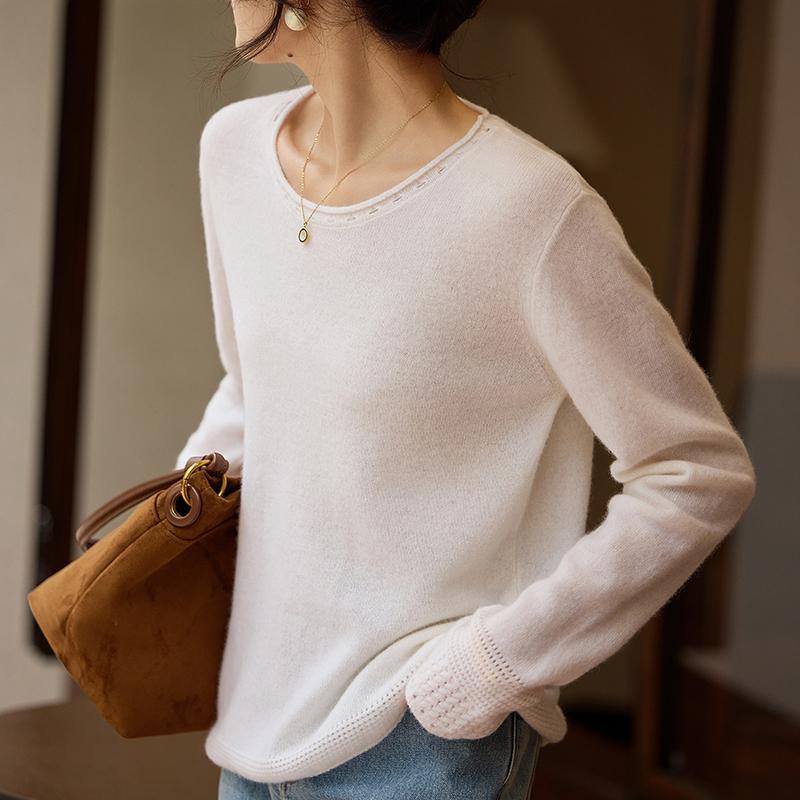 Women's Cashmere Sweater Qinghe Cashmere 30% Cashmere 70% Wool Autumn and Winter Pullover Warm and Fashionable