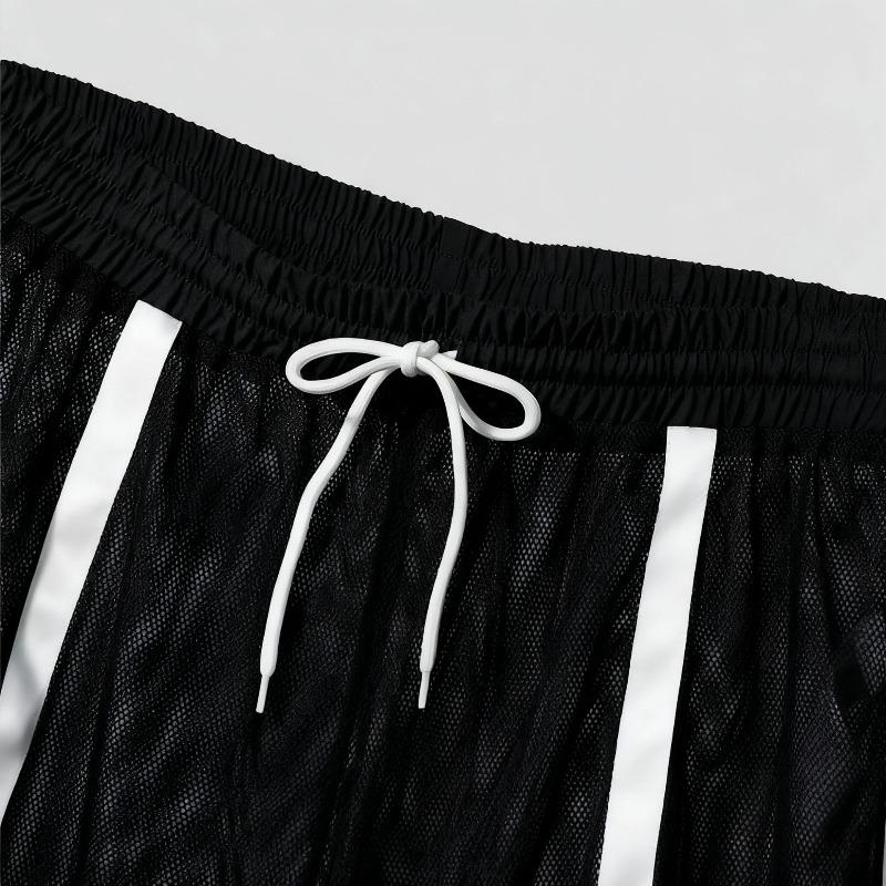 Pantaloncini Estivi Sottili alla Moda da Uomo in Rete Sexy Trasparenti con Strisce a Contrasto Pantaloni Sportivi Casual