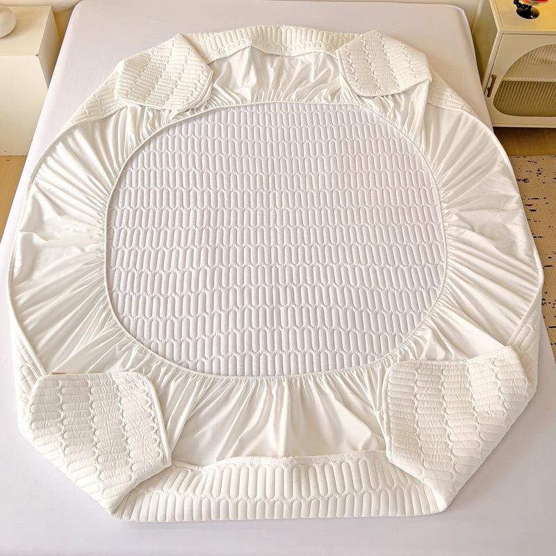 1 PC Waterproof Bedcover Fitted Sheet Bed Mattress Cover Thickened Quilted Soft Comfortable Breathable Solid Color Bedding Mattress Cover