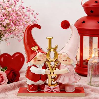 Wooden Valentine's Day Elf Ornament Cute 5D Dwarf Elf Ornament Couple Gifts Love Heart Valentine's Day Decoration