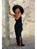 2023 Spring/Summer Backless Spaghetti Strap U-Neck Off-Shoulder Wavy Bodycon Side Slit Maxi Dress