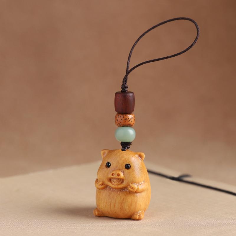 Sandalwood Zodiac Keychain Charm for Men & Women - Cute Mouse Pendant for Keys & Phones