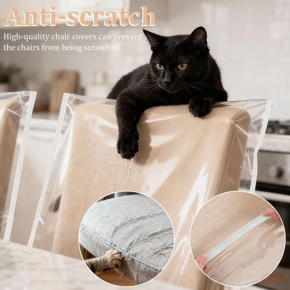 PVC Dining Chair Covers Stain Resistant Pet Claw Resistant Clear Seat Protector Waterproof Oil-proof Kitchen Chair Protectors